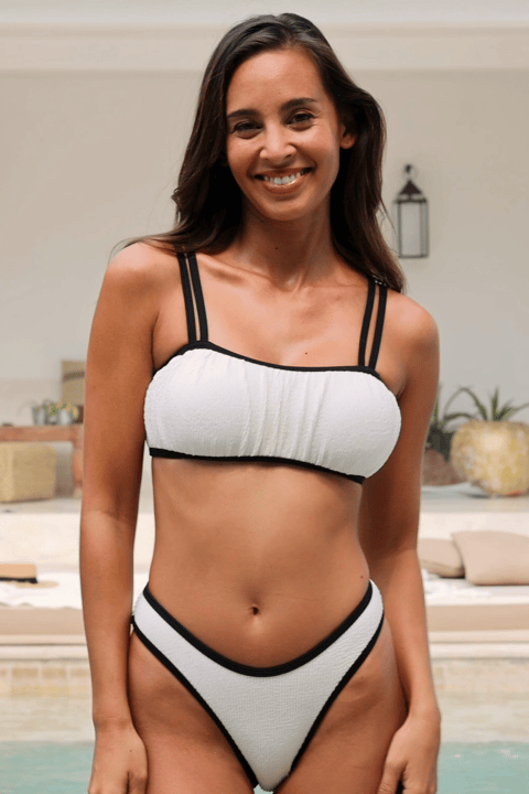 Textured Piping Bikini Top & Low-Rise Bottoms Set