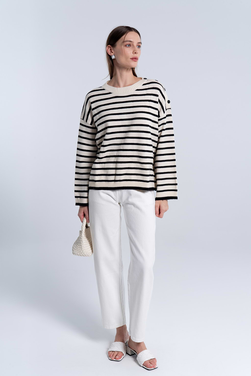 Black & Beige Stripe Long Sleeve Sweater