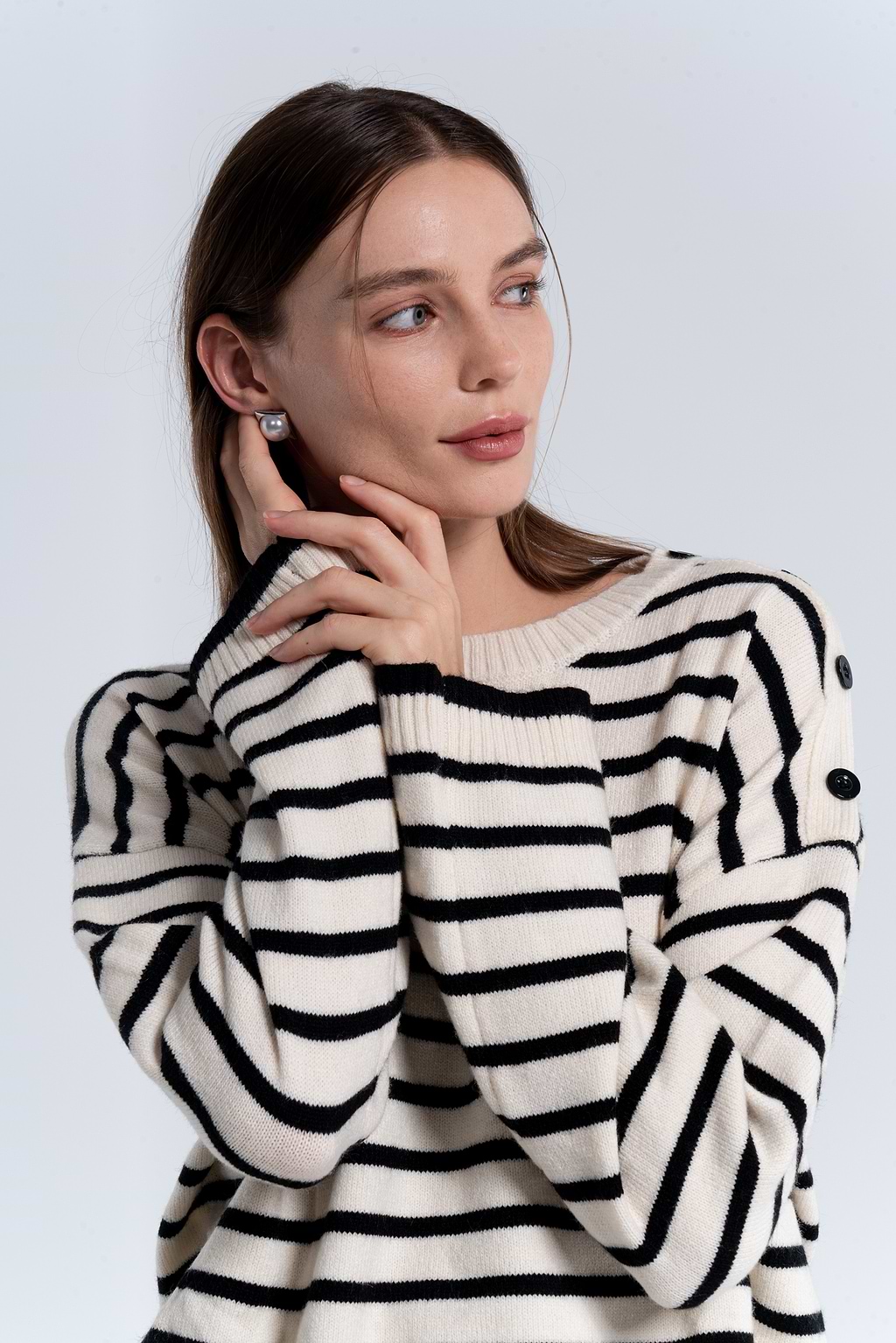Black & Beige Stripe Long Sleeve Sweater