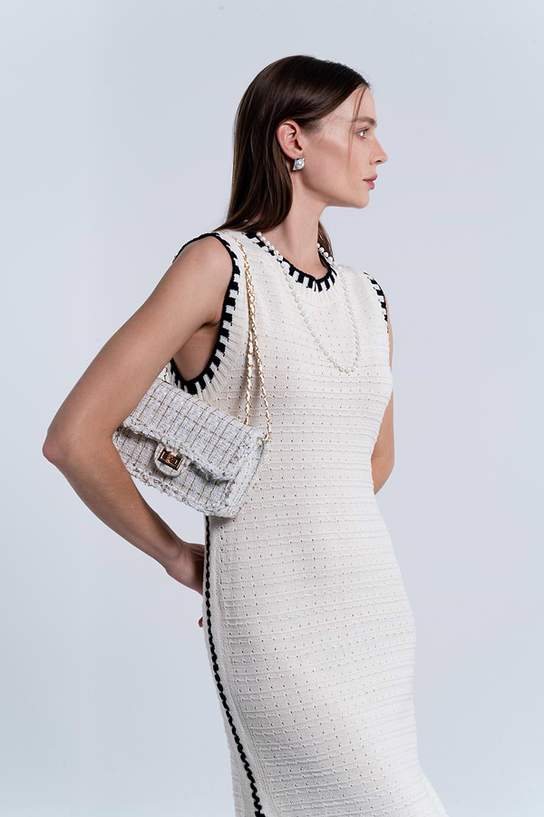 Contrast Trim Mesh Bodycon Midi Dress