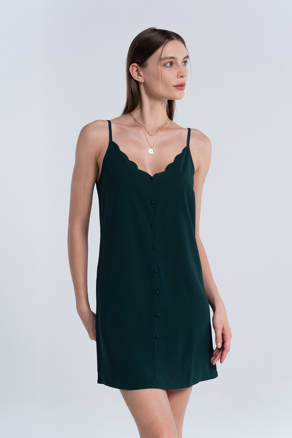 Grünes Minikleid mit V-Ausschnitt und Wellenschliff