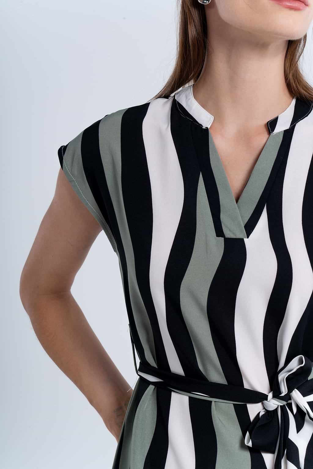 Irregular Striped Short Sleeve V-Neck Mini Dress