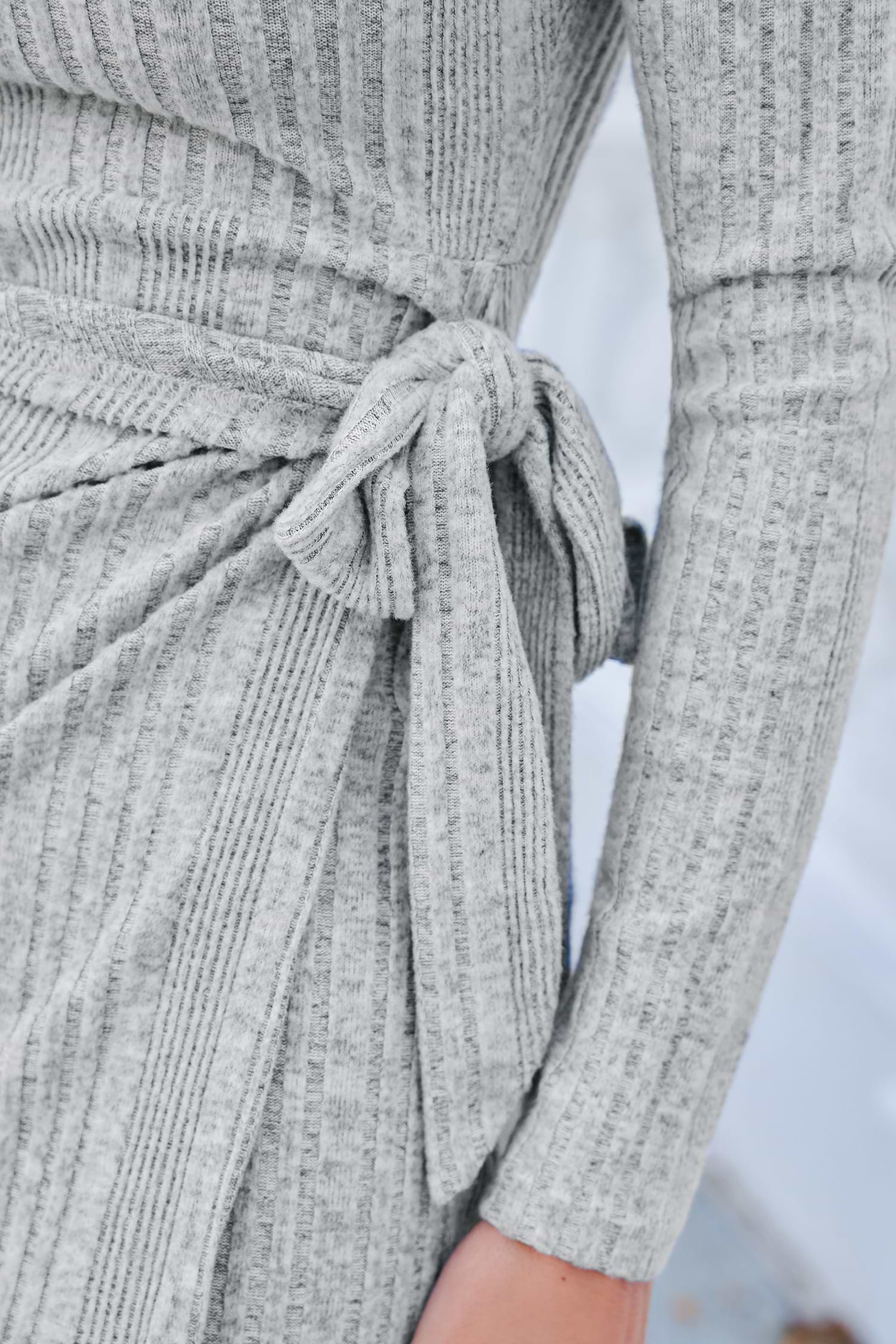 Grey Round Neck Belted Mini Dress