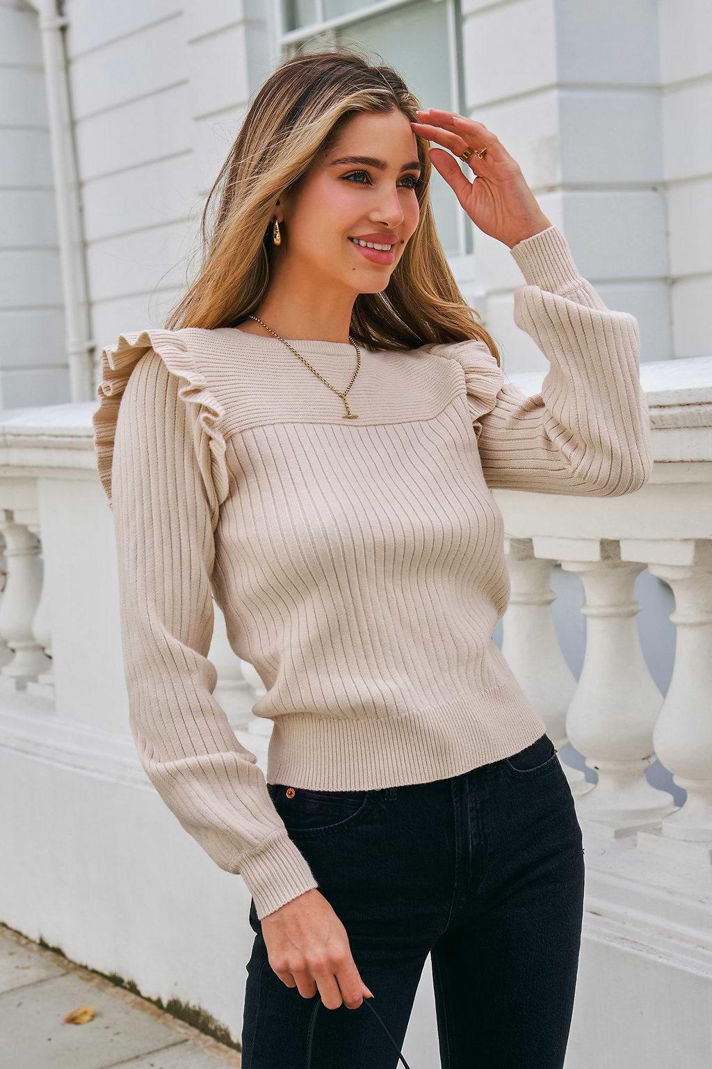 Pullover mit Rundhalsausschnitt und Kräuselung