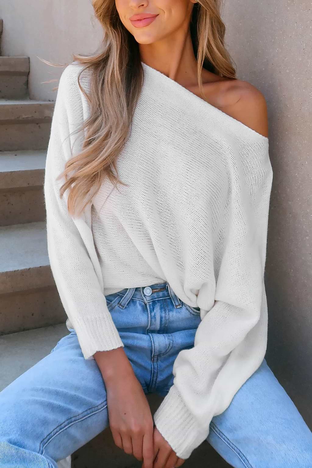 Ivory Crochet One-Shoulder Jumper