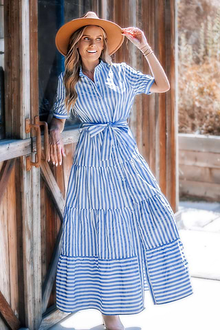 Vicolo Vestito Lungo A Righe Bianco E Blu Abito A Righe Bianco E