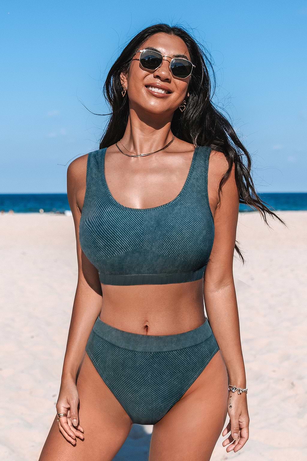 Seamless Ribbed Bikini Bralette & High-Waisted Bottoms Set