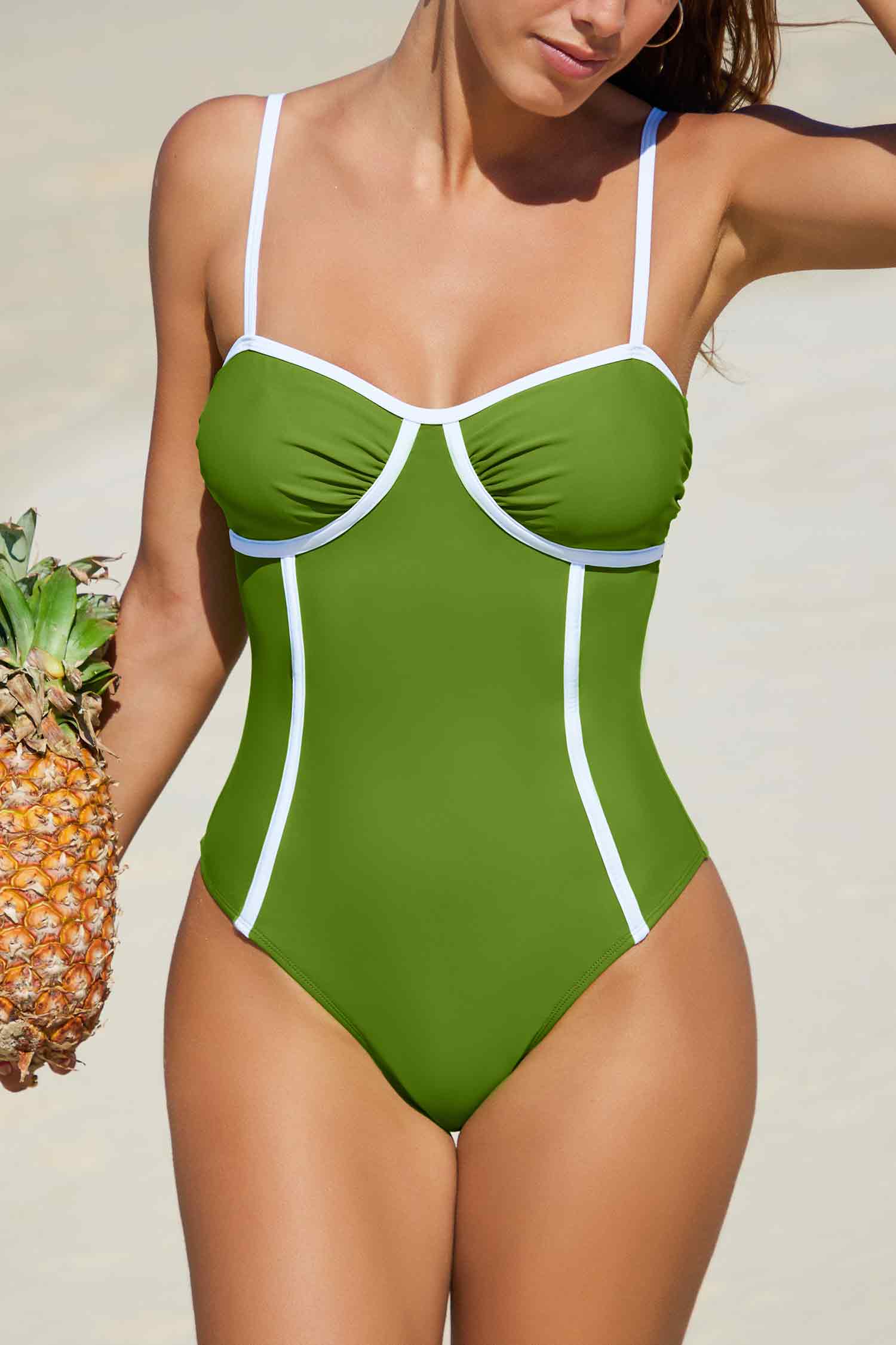 Grass Green Square Neck Cheeky One-Piece