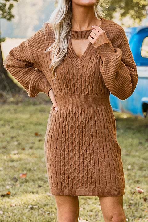 Robe Pull Marron Tenue Marron Robe Pull Courte à Col Rond Et