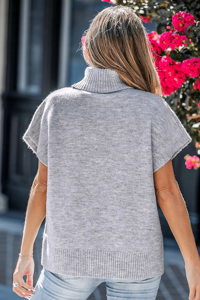 Grey Turtleneck Knit Top