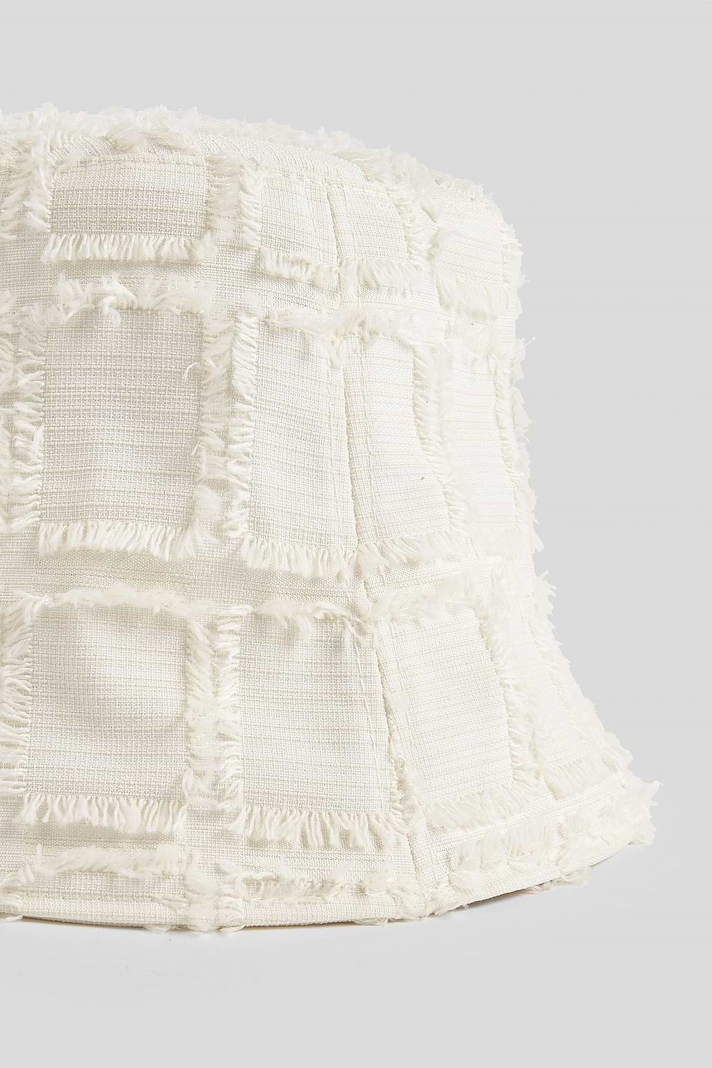 White Frayed Tonal Checker Bucket Hat