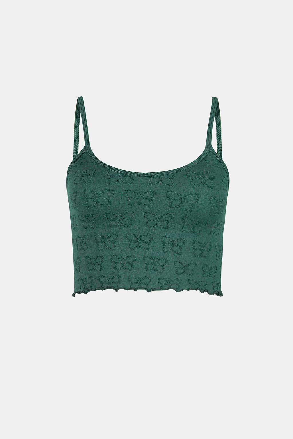 Seamless Green Butterfly Sleeveless Scoop Neck Crop Top