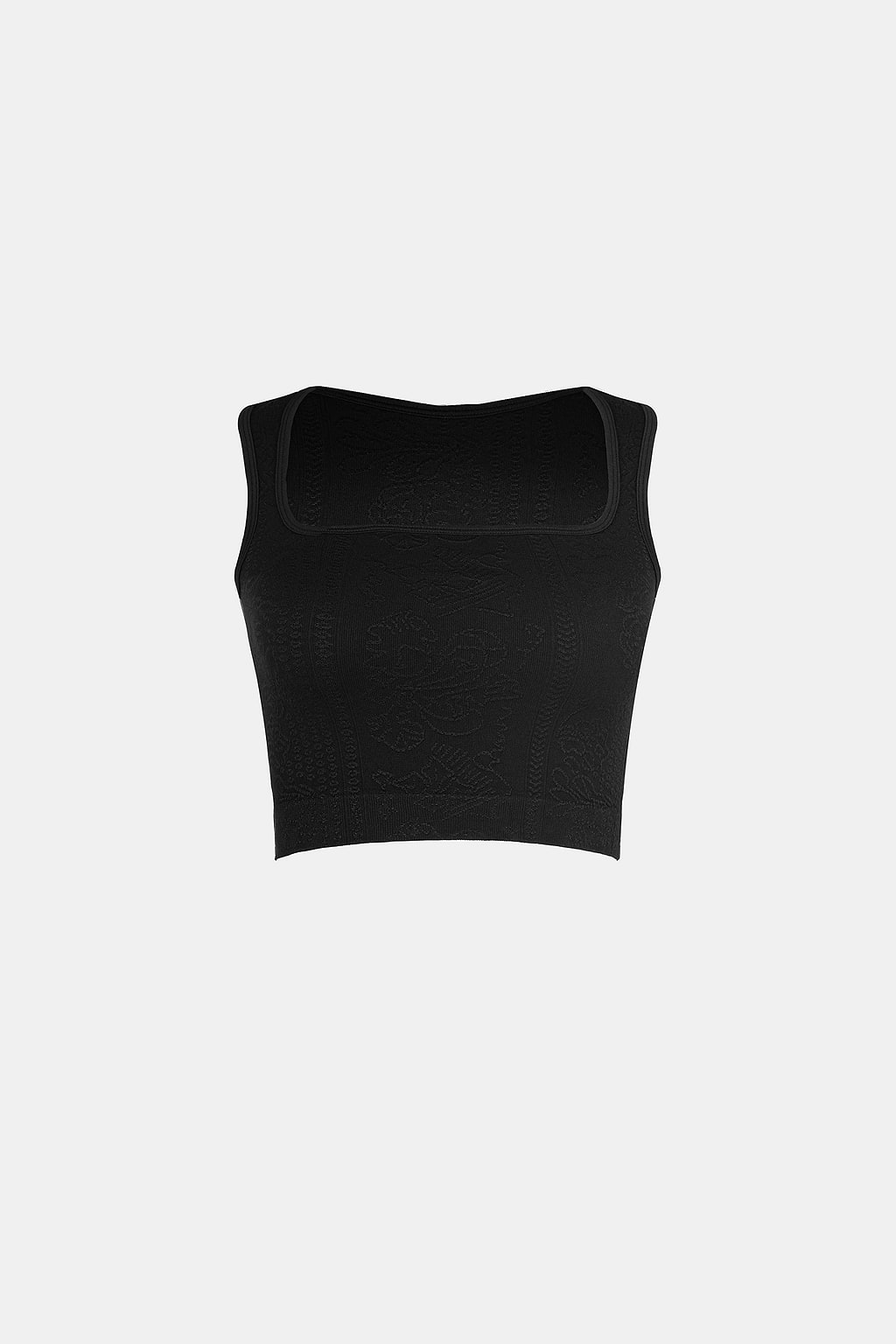 Seamless Black Square Neck Cropped Tank