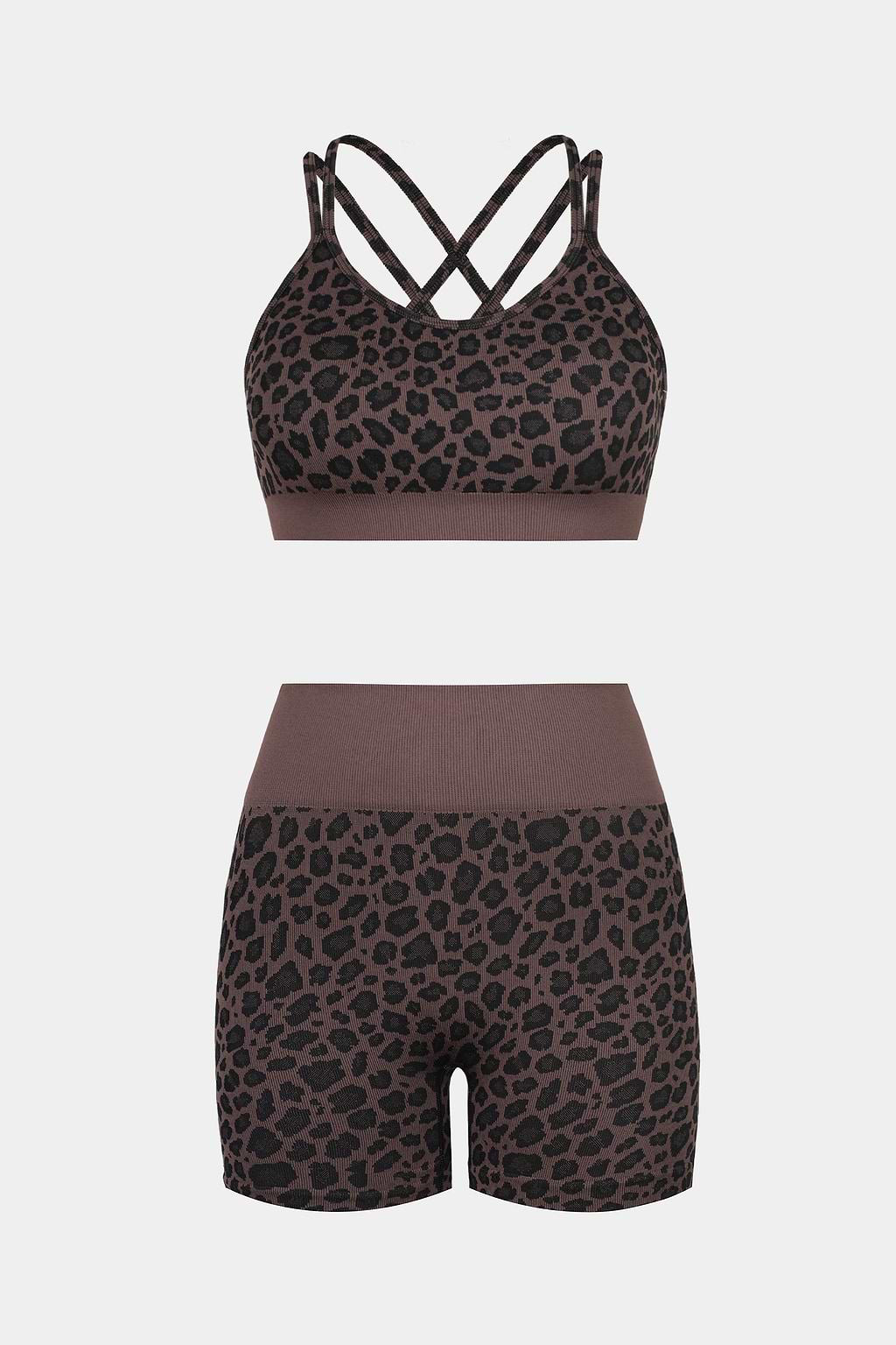 Seamless Brown Leopard Print Workout Set