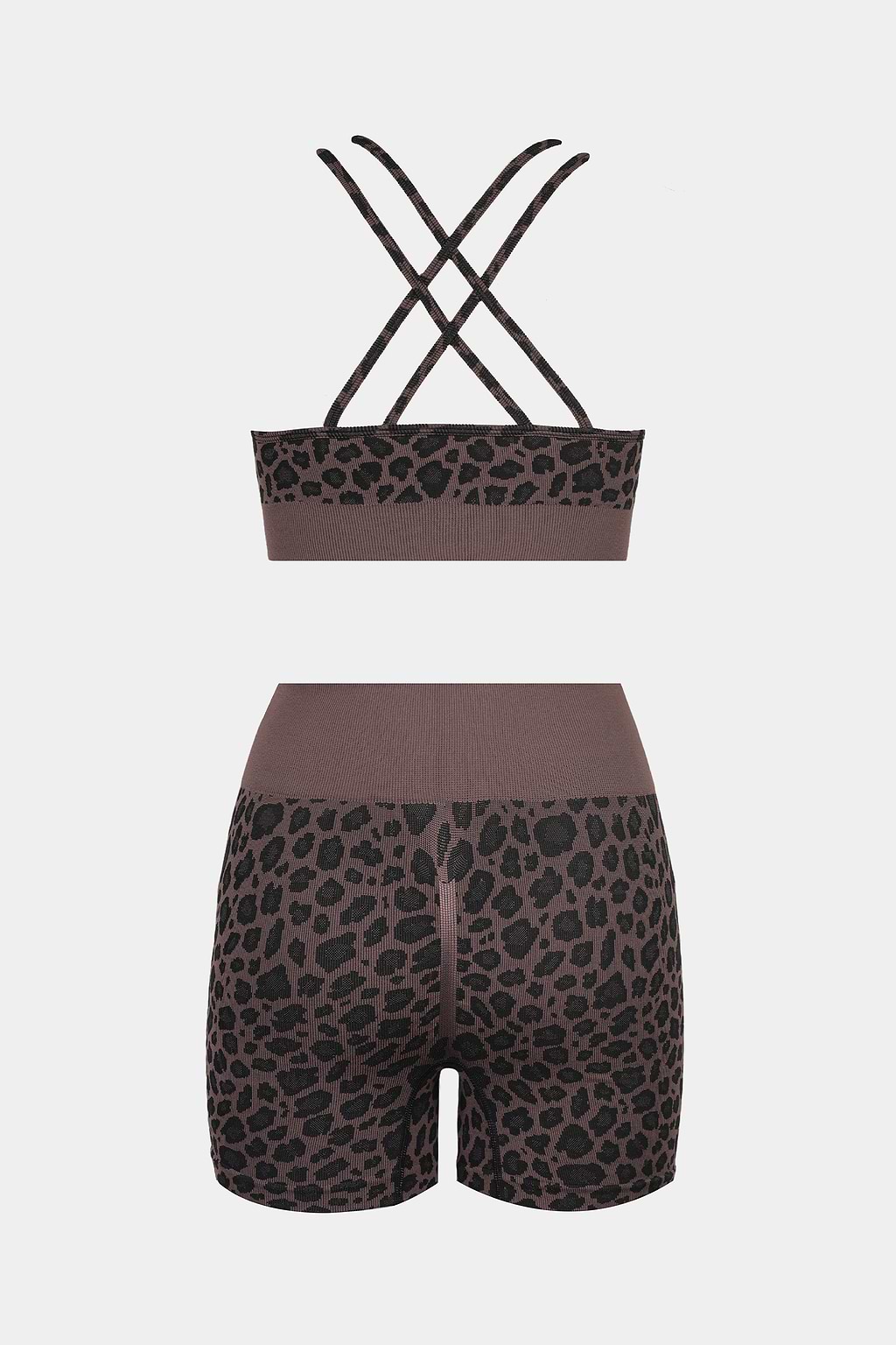 Seamless Brown Leopard Print Workout Set