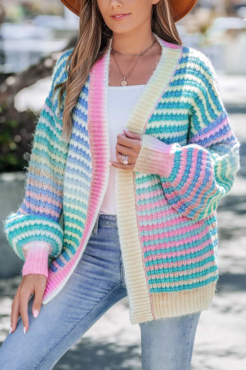 Rainbow Open Front Long Sleeve Cardigan