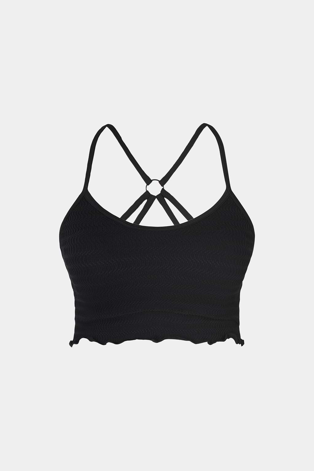 Seamless Black Scoop Neck Lettuce Hem Crop Tank