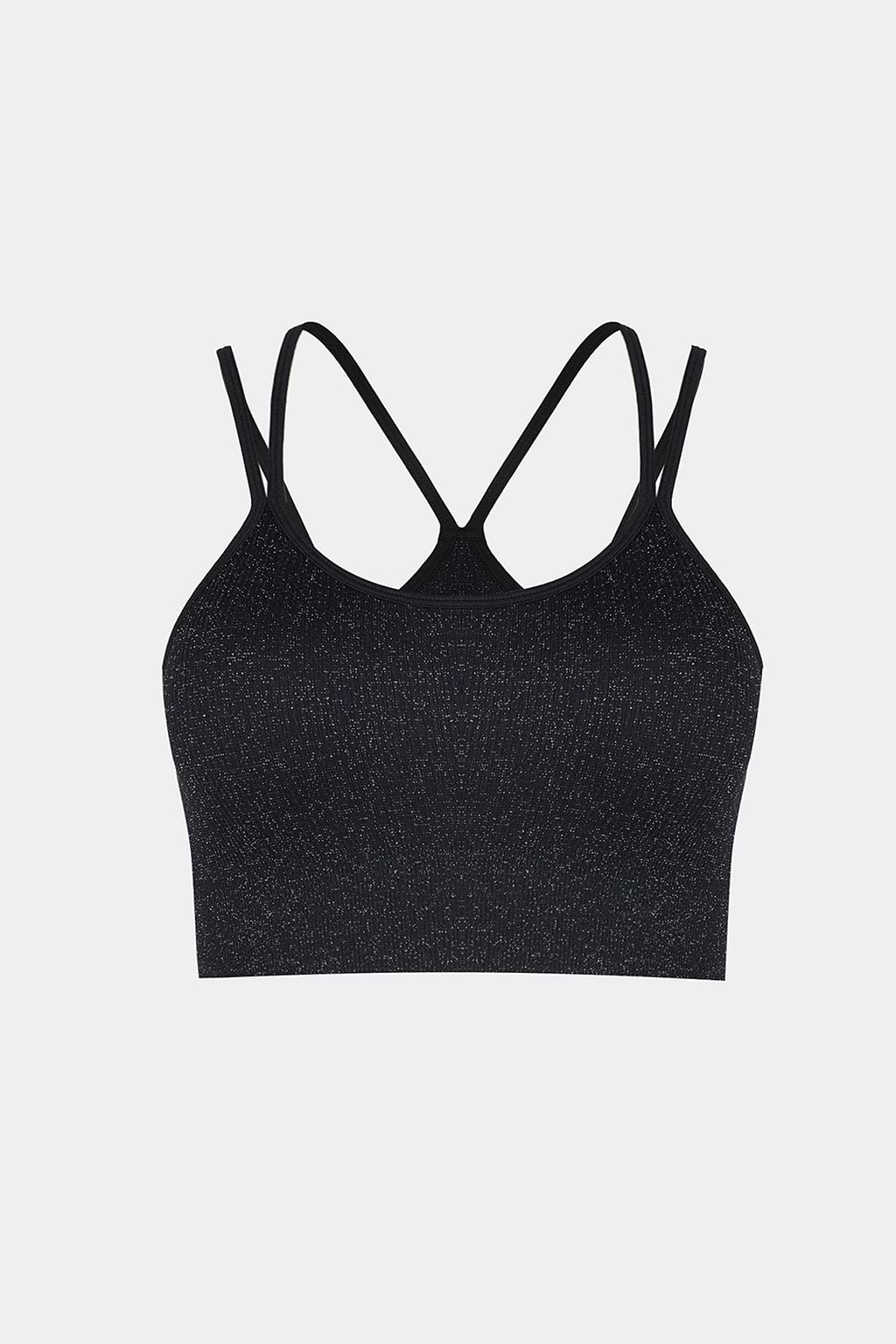 Seamless Black Dual Strap Cropped Active Top