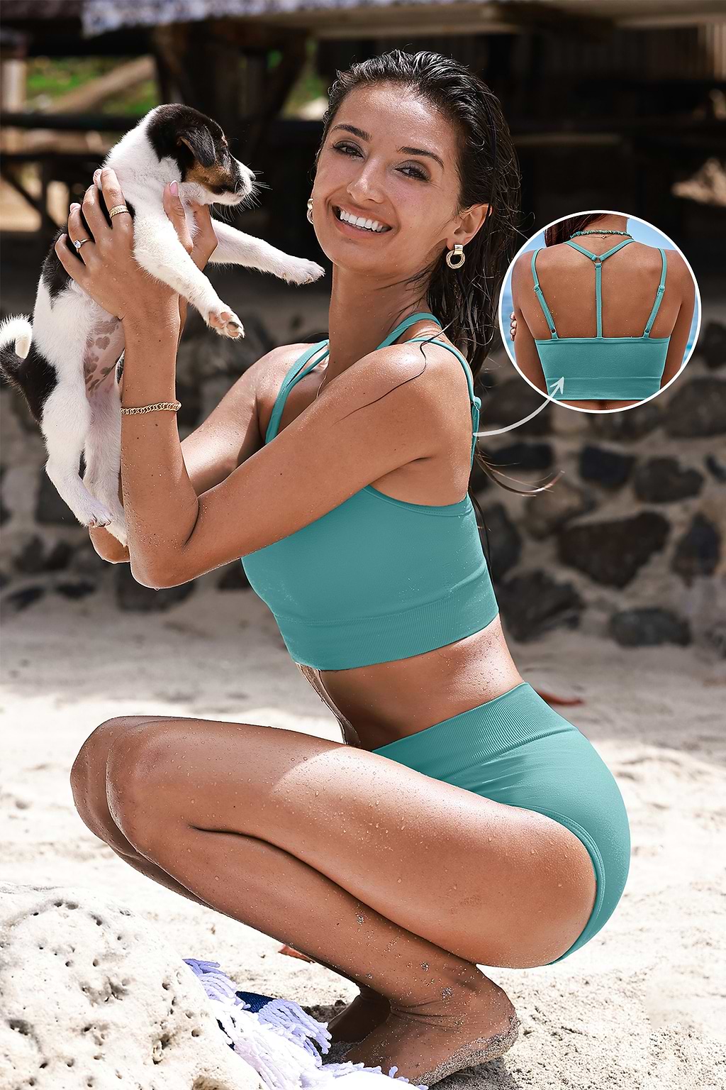 Seafoam Seamless Scoop Bikini Top & High-Waisted Bottoms Set