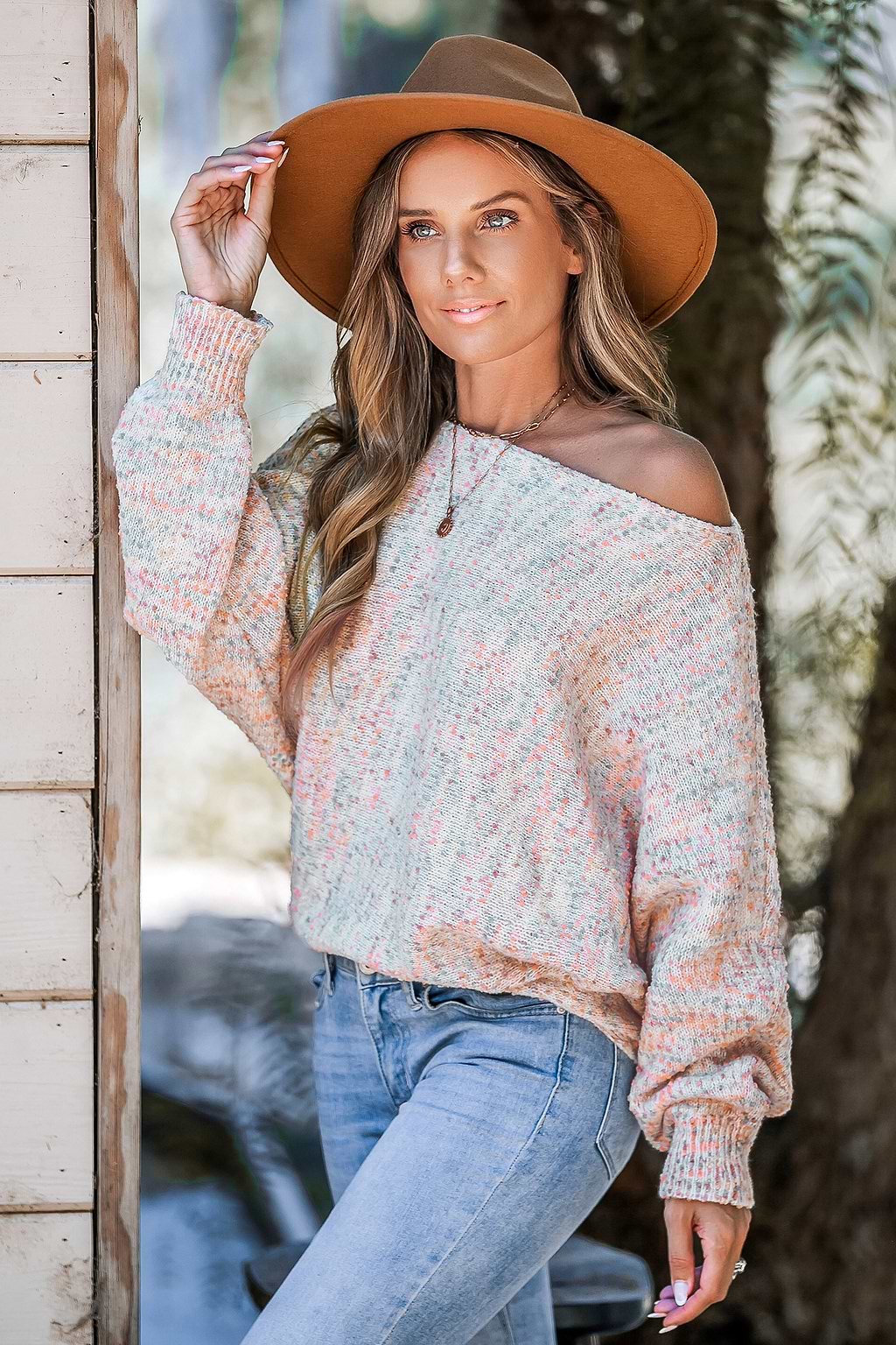 Confetti Knit Boat Neck Long Sleeve Sweater