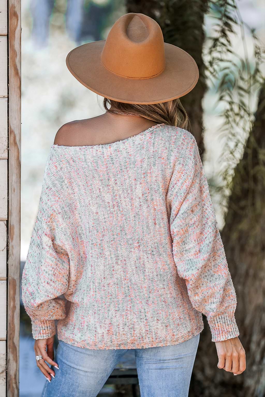 Confetti Knit Boat Neck Long Sleeve Sweater