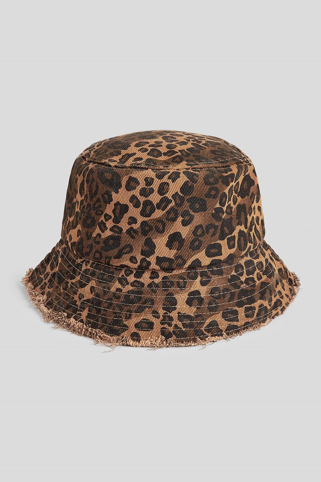 Chapeau bob en pur coton à bord effiloché et imprimé léopard