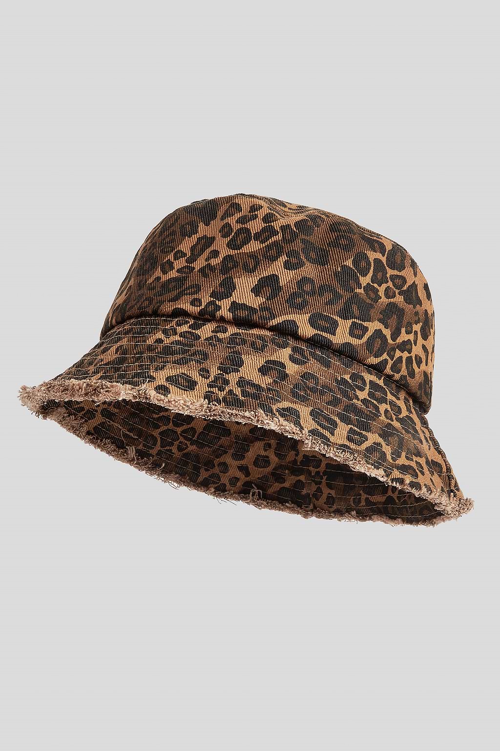 Chapeau bob en pur coton à bord effiloché et imprimé léopard