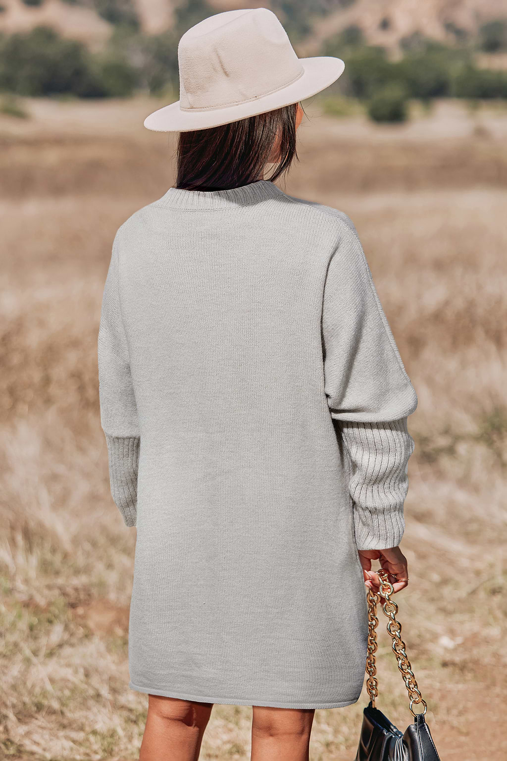 Khaki Mockneck Long Sleeve Mini Sweater Dress