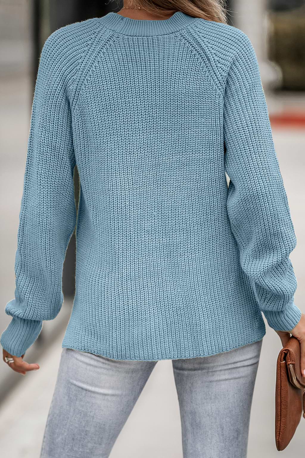 Light Blue Long Sleeve Partial Front Button Jumper