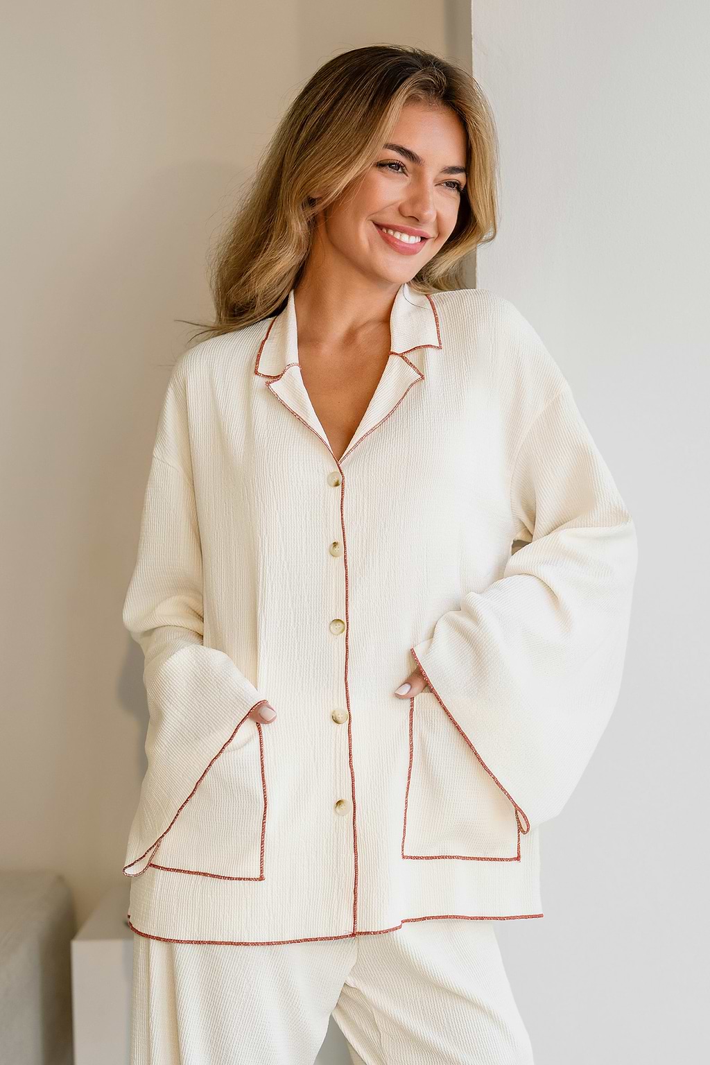 Collared Long Sleeve Top & Pants Pajama Set