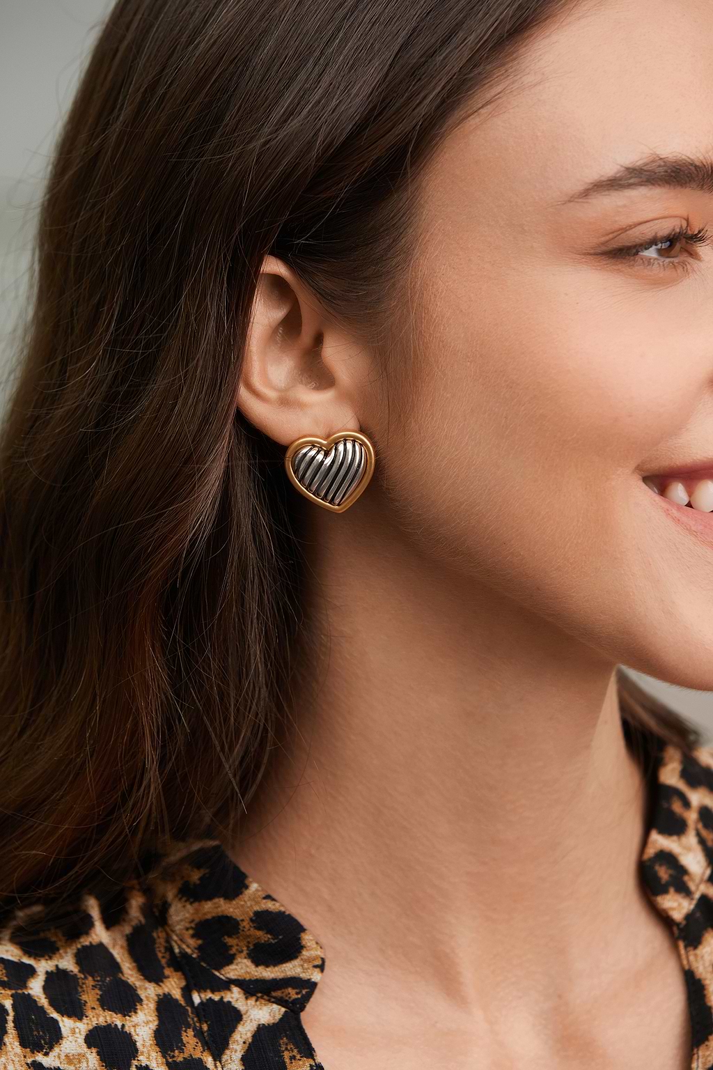 Mixed Metal Heart Stud Earrings