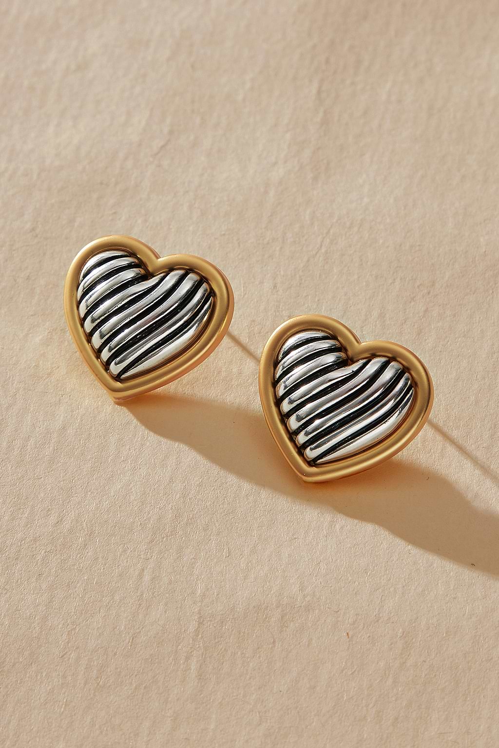 Mixed Metal Heart Stud Earrings