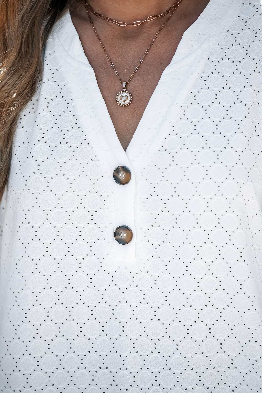 White Long Sleeve Front Button Jersey Top