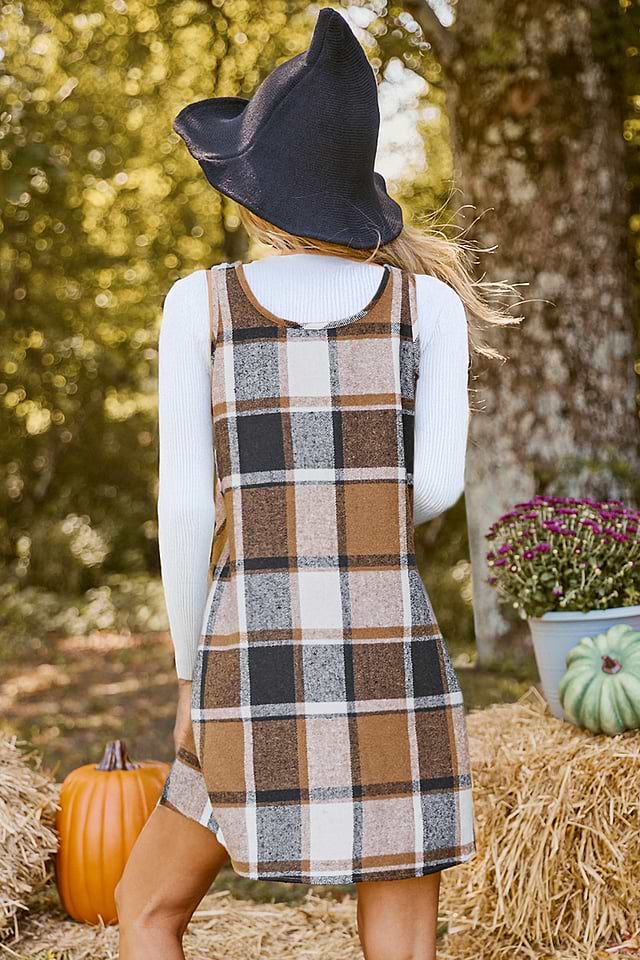 Plaid V-Neck Sleeveless Mini Dress