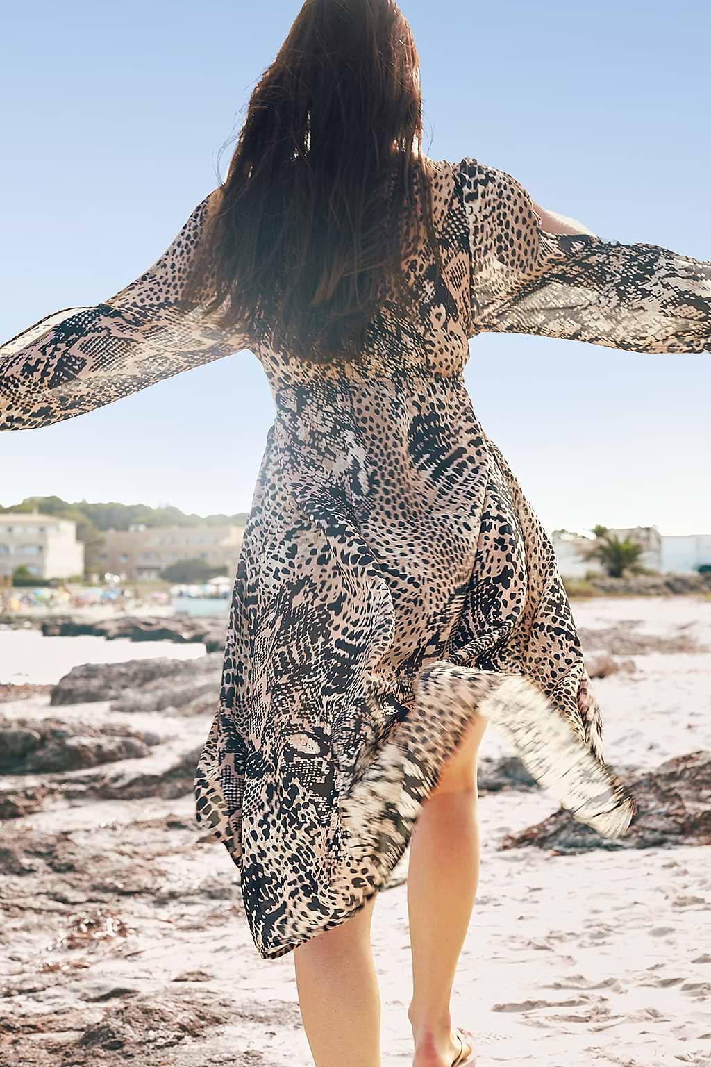 Abstract Animal Print O-Ring Midi Dress