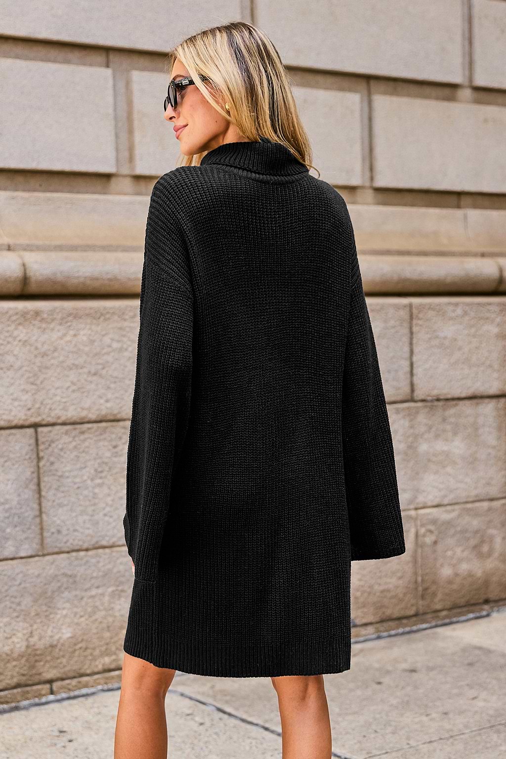 Black Turtleneck Long Sleeve Mini Sweater Dress