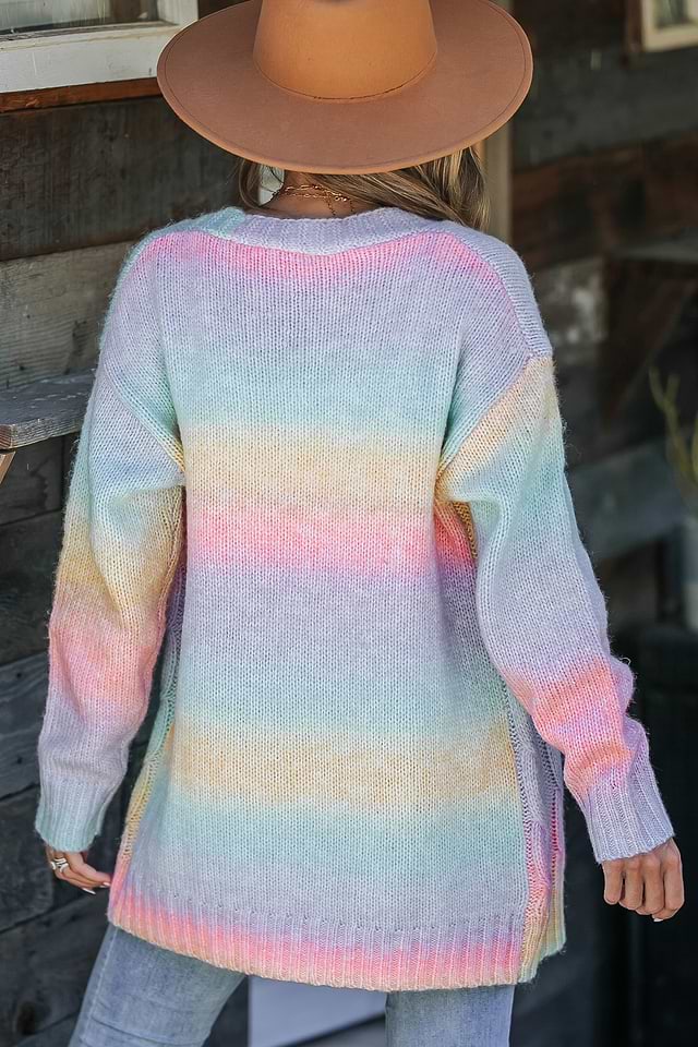 Rainbow Ombre Open Front Long Sleeve Cardigan