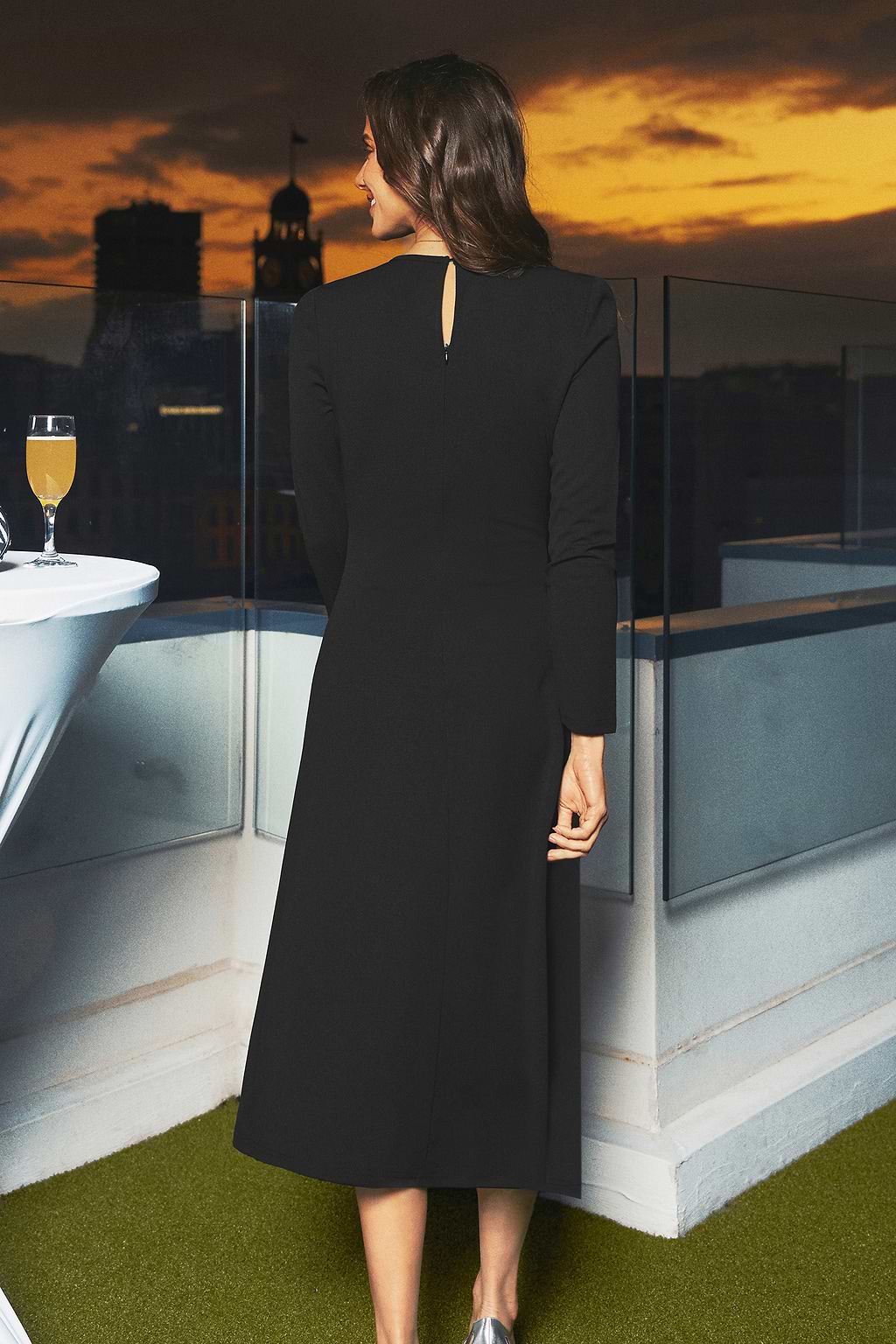Black Long Sleeve Cutout Midi Dress