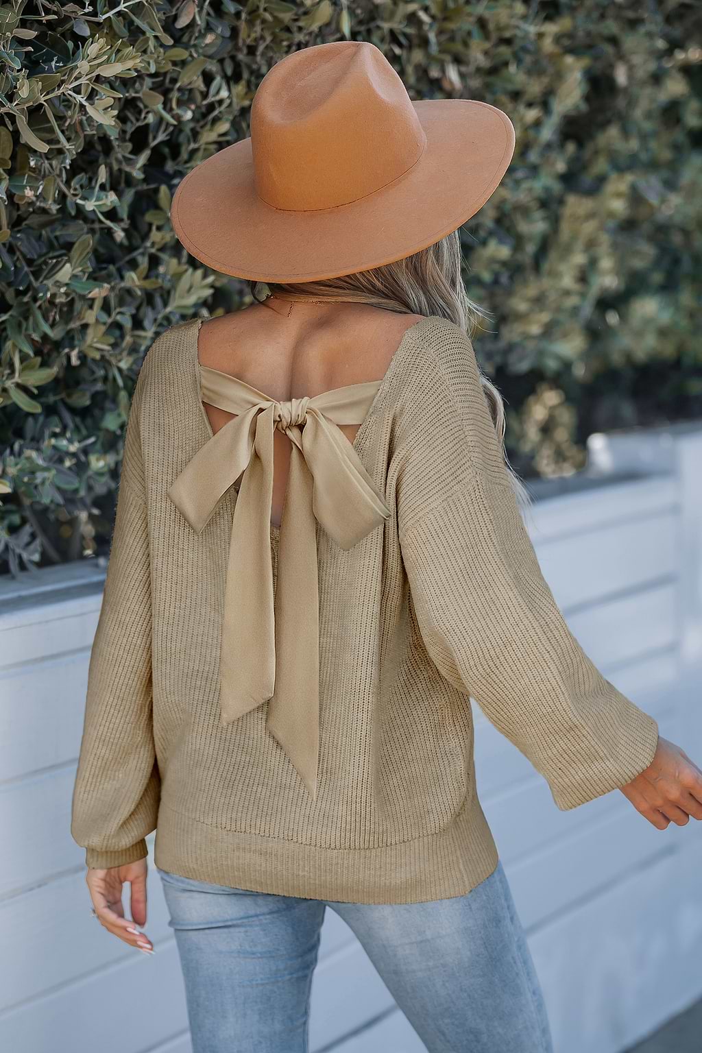 Light Brown Long Sleeve Back Tie Sweater