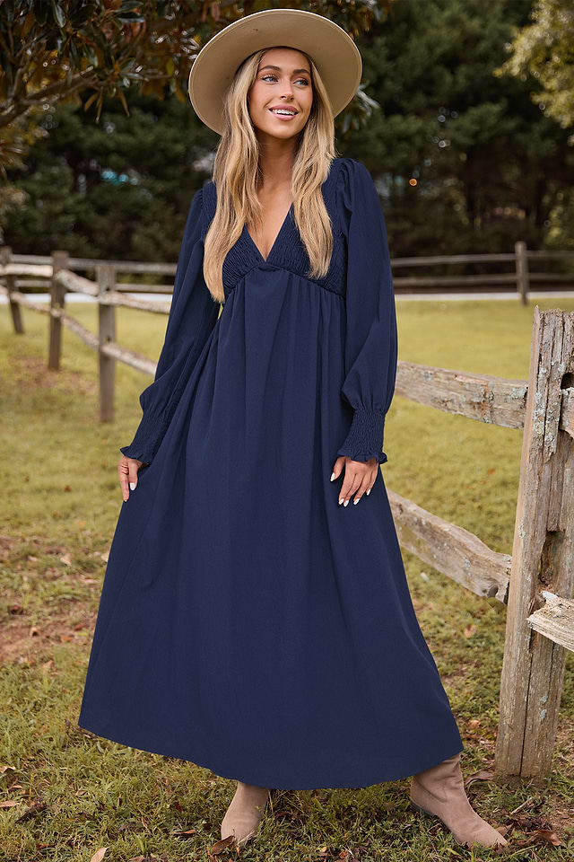 royal blue maxi dress with sleeves Mac Duggal V-Neck Illusion Long Sleeve Chiffon Gown