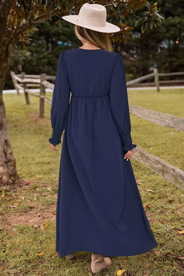 Royal Blue Plunging Blouson Sleeve Maxi Dress