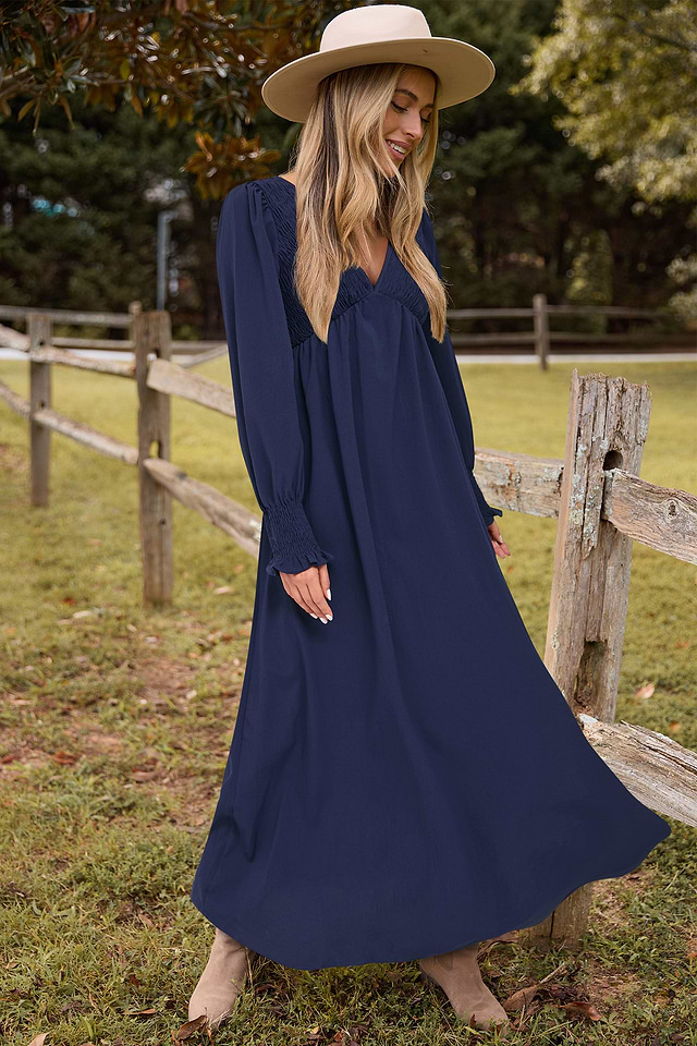 blue dress for baby girl Boho Maxi Dress Navy Blue Floral 