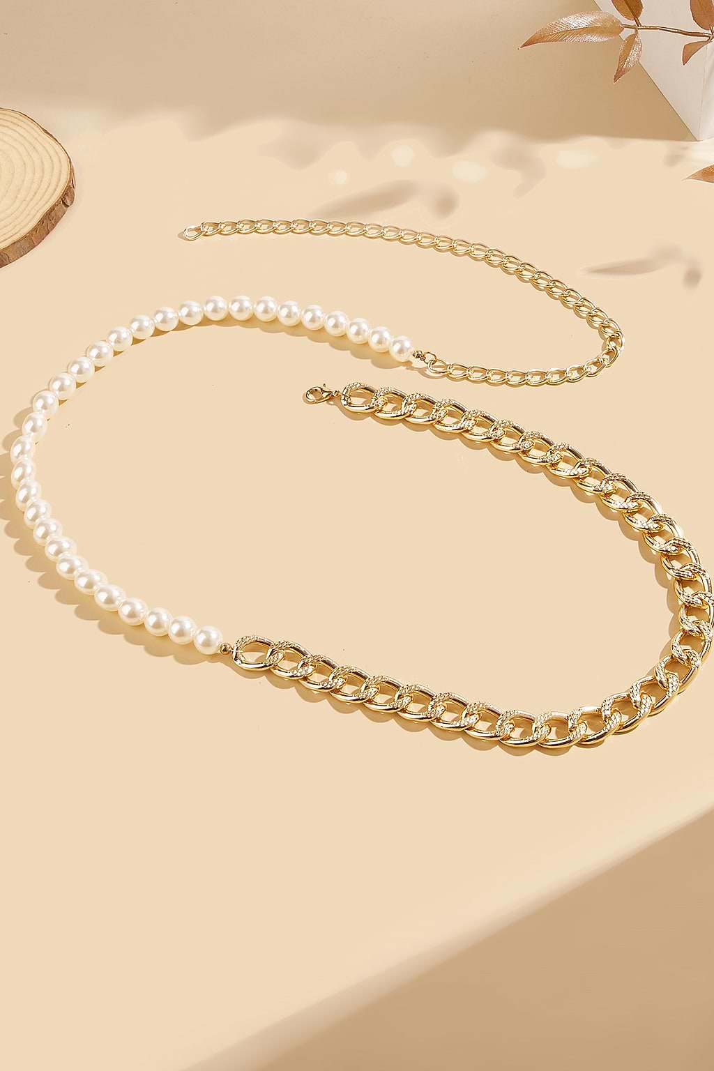 Gold-Tone Chainlink & Faux Pearl Belt