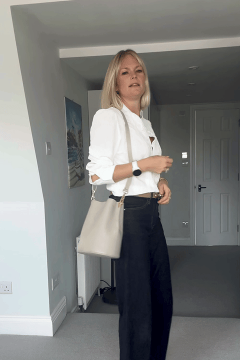 White Standing Collar Puff Shoulder Long Sleeve Blouse