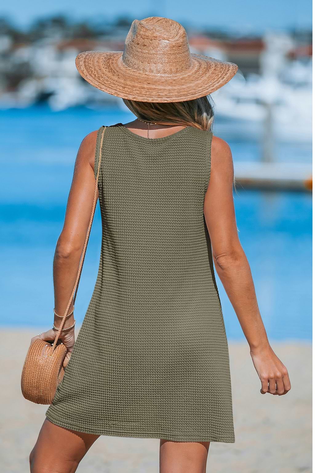 Olive Round Neck Sleeveless Twist Cover-Up