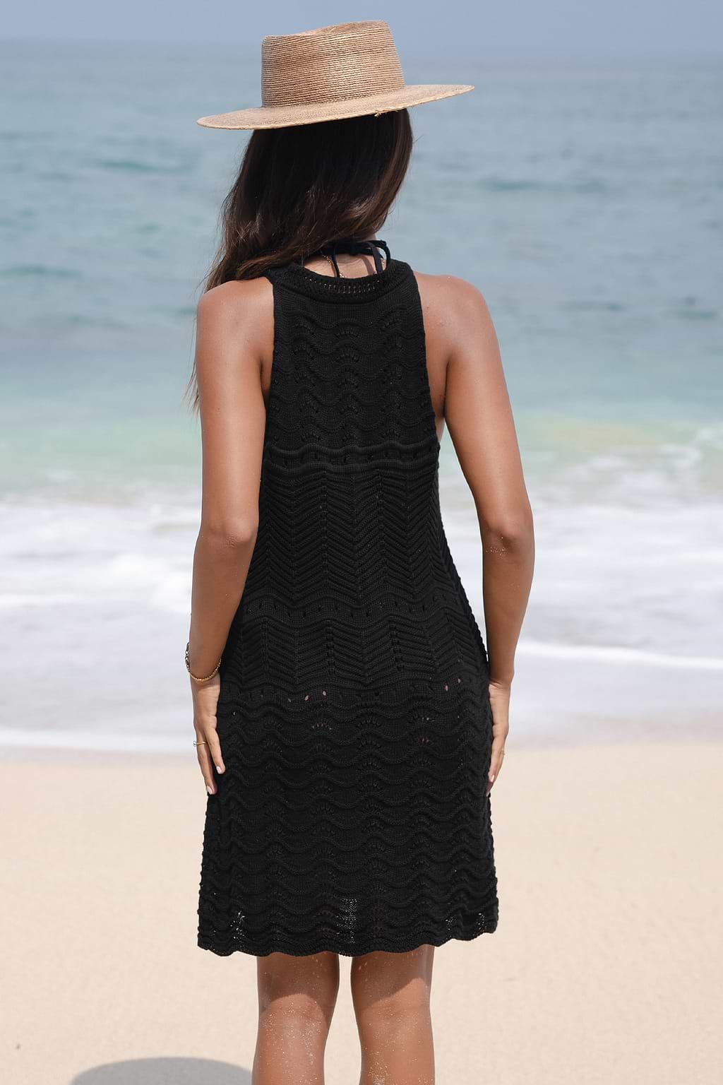 Black Sleeveless Crocheted Cover-Up Dress