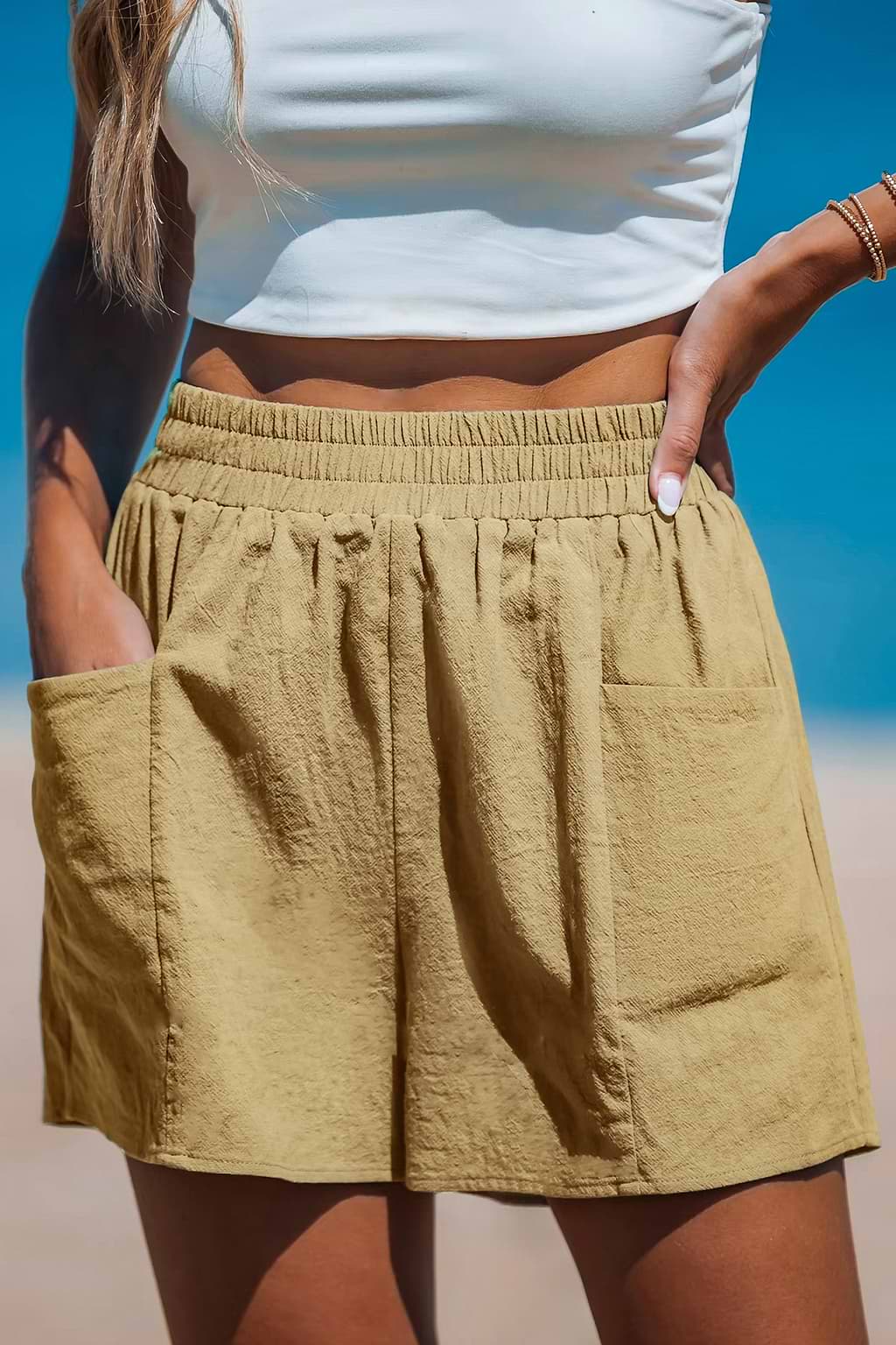 Baumwoll-Shorts mit aufgesetzter Tasche und elastischer Taille
