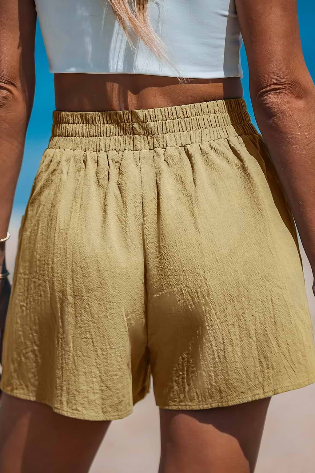 Baumwoll-Shorts mit aufgesetzter Tasche und elastischer Taille