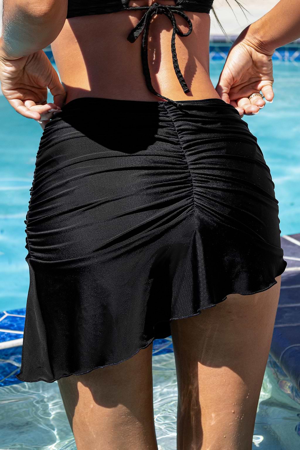 Black Standard Rise Full Bum Swim Skirt