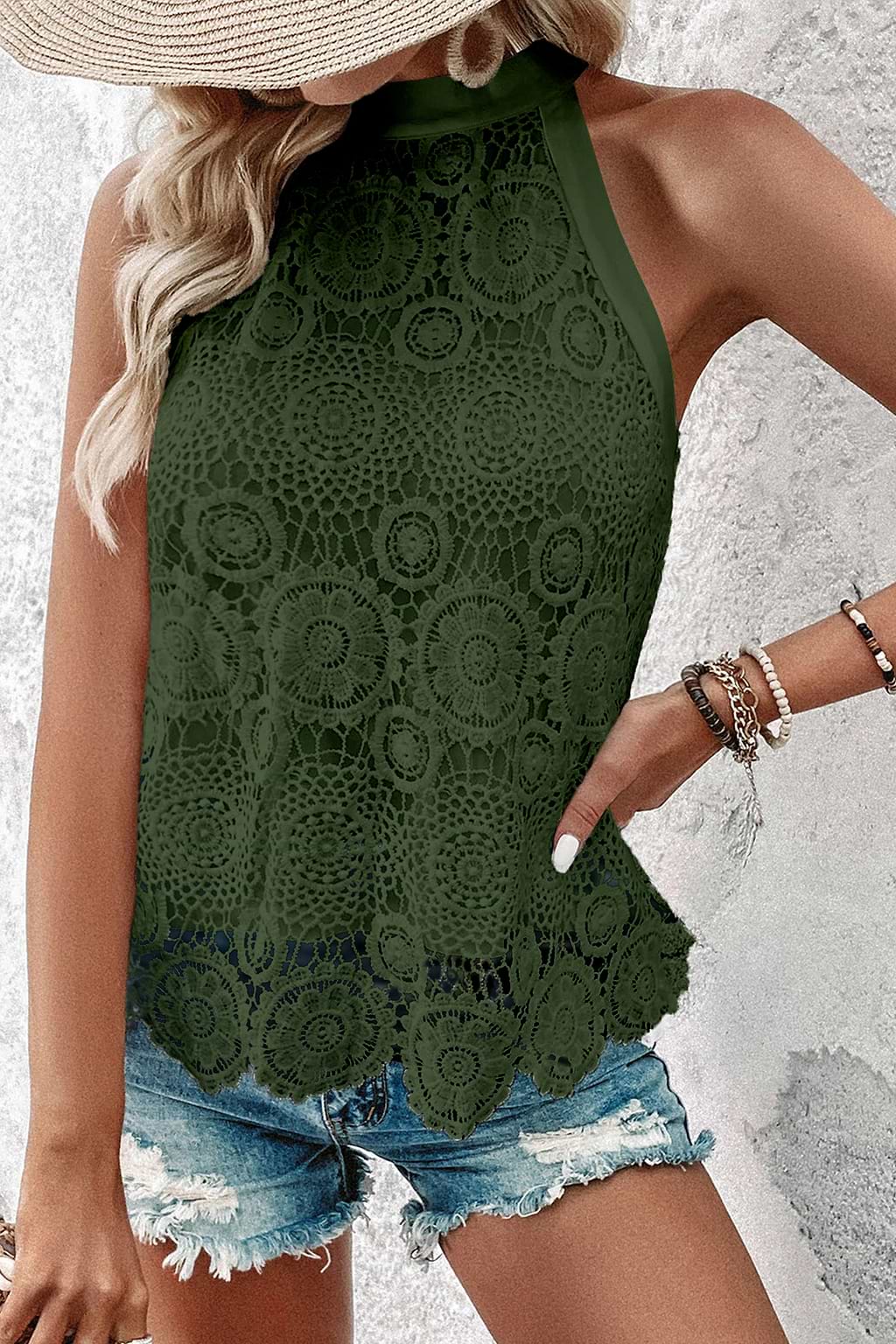 Olive Floral Lace Sleeveless Top